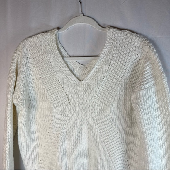 Poof Apparel Women's V-Neck Sweater in Off White - Picture 2 of 10